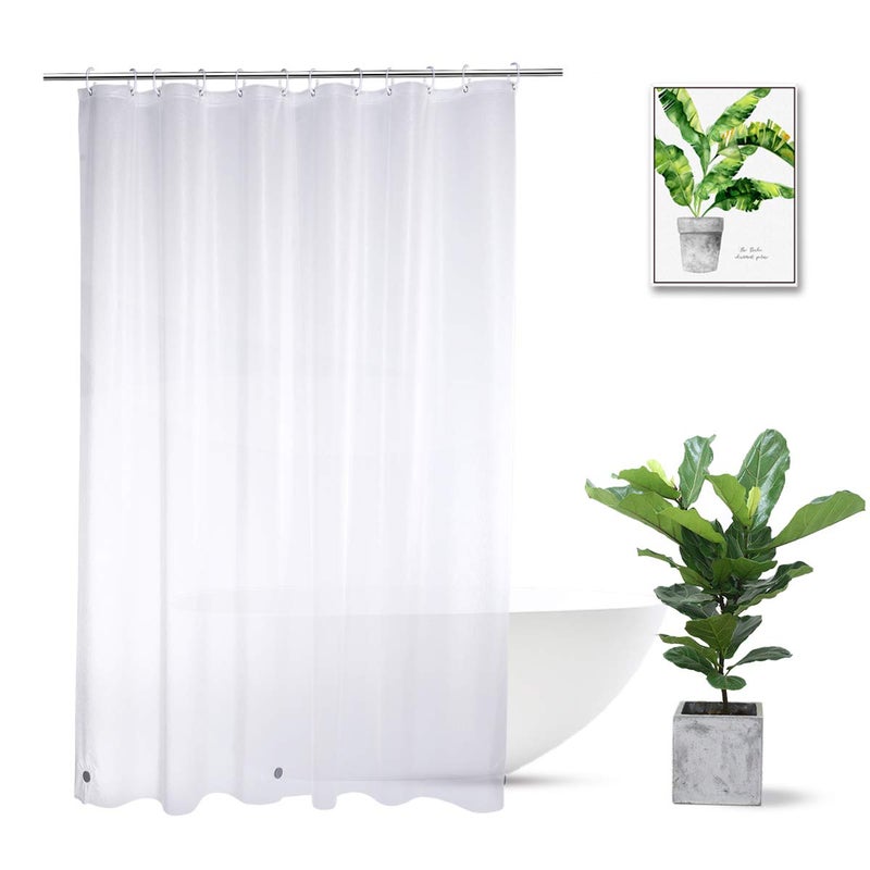 WellColor Frosted Shower Curtain Liner 76 Inches Long EVA Translucent Extra Long Shower Liner with 3 Strong Weighted Magnets Heavy Duty 72 x 76 Inch