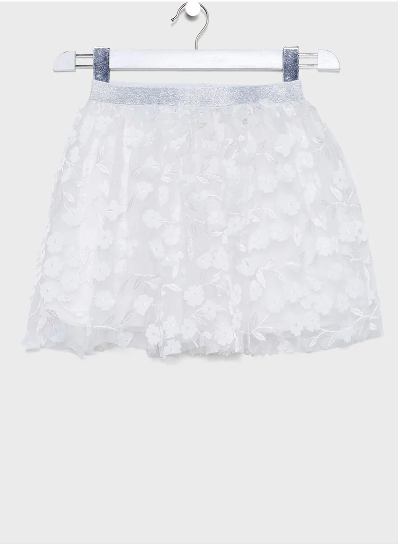 MANGO Kids Flower Embroidered Tulle Skirt