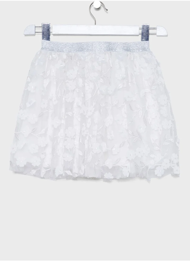 MANGO Kids Flower Embroidered Tulle Skirt