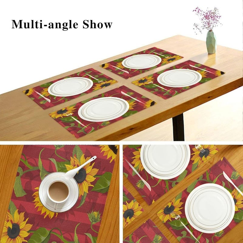 senya Red Sunflower Yellow Placemats Set of 6 Washable NonSlip Burlap Table Mats Heat Resistant Place Mats for Home Kitchen Dining Party 12 X 18 in - Image 3