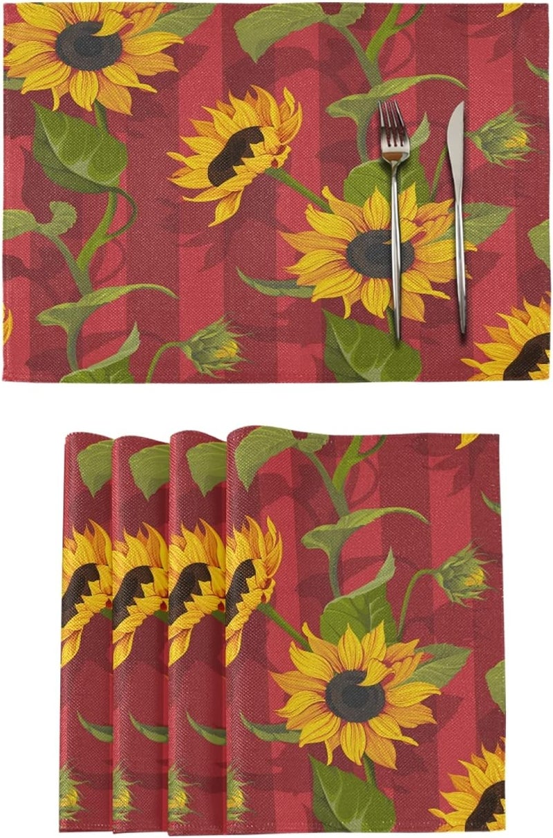 senya Red Sunflower Yellow Placemats Set of 6 Washable NonSlip Burlap Table Mats Heat Resistant Place Mats for Home Kitchen Dining Party 12 X 18 in - Image 1