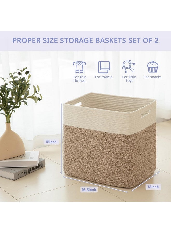 OIAHOMY OIAHOMY Storage baskets for Shelf, Large Collapsible Storage Bins, Blanket Basket Living Room, 16.5 x 13 x 15 Inches-Pack of 2-Brown - Image 4