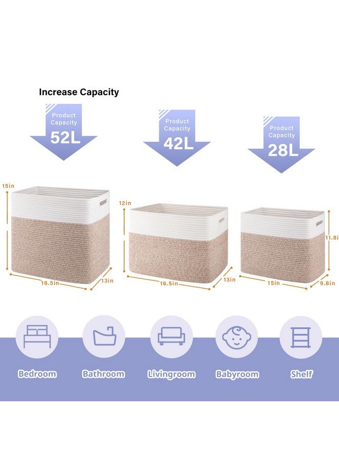 OIAHOMY OIAHOMY Storage baskets for Shelf, Large Collapsible Storage Bins, Blanket Basket Living Room, 16.5 x 13 x 15 Inches-Pack of 2-Brown - Image 2