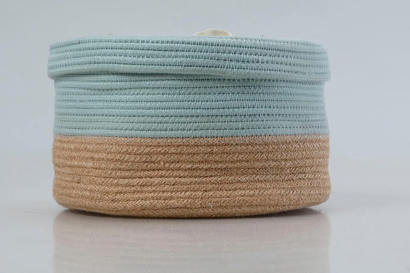BOBBINY MultiPurpose Cute Jute Basket with Lid Storage Baskets for Bathroom Living Room Kitchen Organiser Box Vanity Box First Aid Box 8 X 3 Inch Pack of 1 Light Blue - Image 2
