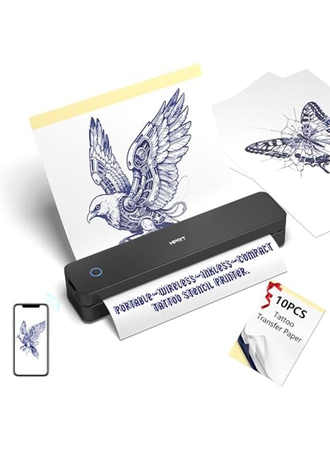 HPRT Portable Printer Wireless Bluetooth Connection MT660 Thermal Inkless Mobile Support 8.5'' X 11'' US Letter and Tattoo Stencil, Compatible with iOS/Android/PC, Black Color - Image 1