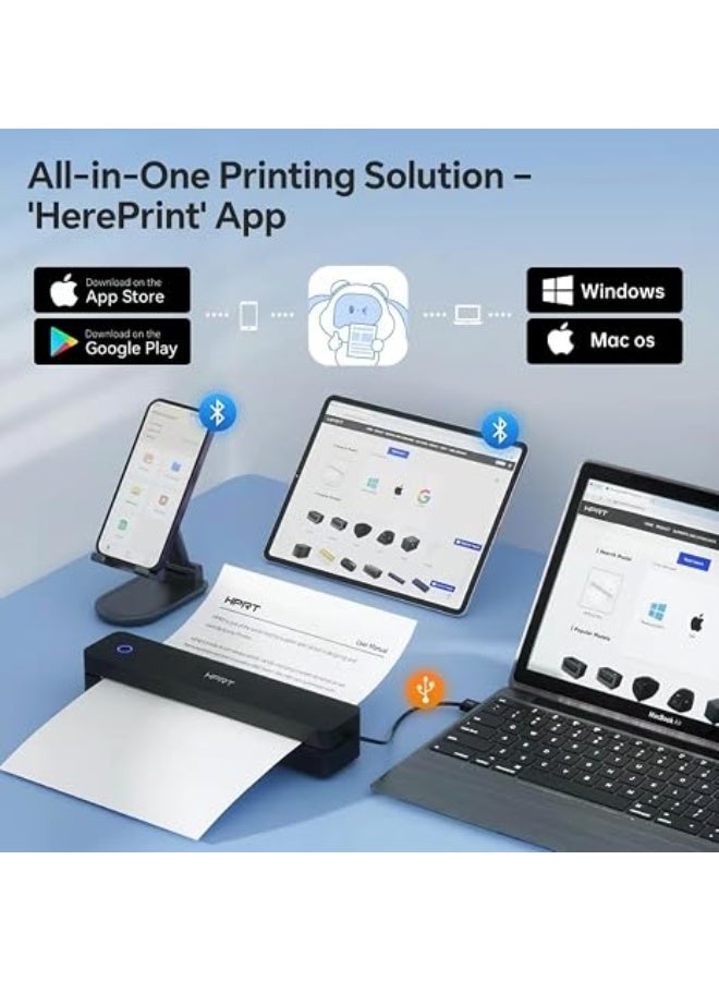 HPRT Portable Printer Wireless Bluetooth Connection MT660 Thermal Inkless Mobile Support 8.5'' X 11'' US Letter and Tattoo Stencil, Compatible with iOS/Android/PC, Black Color - Image 4