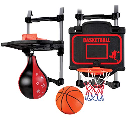 NSG OverTheDoor Basketball Boxing Combo 2in1 Game Set with Adjustable Hoop Speed Bag Scoreboard Sound Effects Fun Indoor Sports Toy for Kids Adults - Image 1