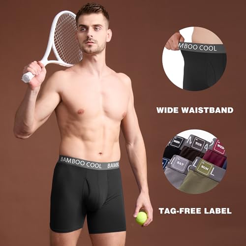 BAMBOO COOL سروال داخلي مريح للغاية للرجال من BAMBOO COOL، يمتص الرطوبة وقابل للتنفس، بدون انزلاق مع فتحة، عبوة متعددة - Image 4