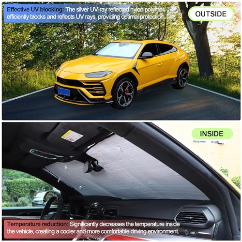 Qiosreui Front Windshield Sunshade for Lamborghini Urus 2018-2023, Front Window Sun Shade, Foldable Reflective Sun Visor, Screen Shield Cover Blocker UV Protector HeatShield - Image 5