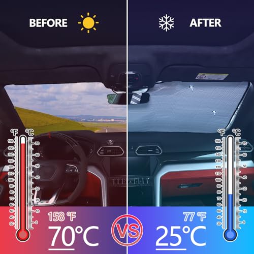 Qiosreui Front Windshield Sunshade for Lamborghini Urus 2018-2023, Front Window Sun Shade, Foldable Reflective Sun Visor, Screen Shield Cover Blocker UV Protector HeatShield - Image 2