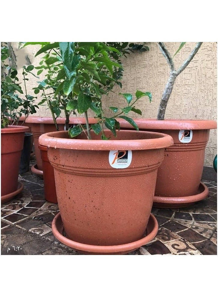 بلاستيكنا مركن زرع (أصيص) برواز دائري متين مقاوم لعوامل الطقس مع صينية، لون بني، مقاس 40 - Image 2