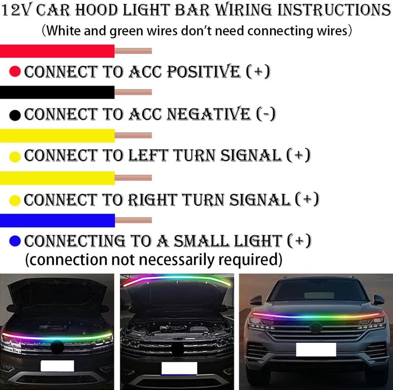 شريط إضاءة غطاء المحرك LED للسيارة، شريط إضاءة نهارية LED بطول 59 بوصة، شريط إضاءة LED مرن للسيارة، أضواء إشارة انعطاف صندوق السيارة، أضواء الفرامل للسيارات، SUV، الشاحنات - Image 3