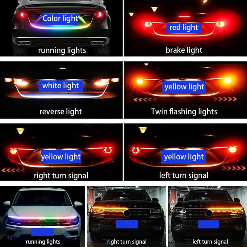 شريط إضاءة غطاء المحرك LED للسيارة، شريط إضاءة نهارية LED بطول 59 بوصة، شريط إضاءة LED مرن للسيارة، أضواء إشارة انعطاف صندوق السيارة، أضواء الفرامل للسيارات، SUV، الشاحنات - Image 2