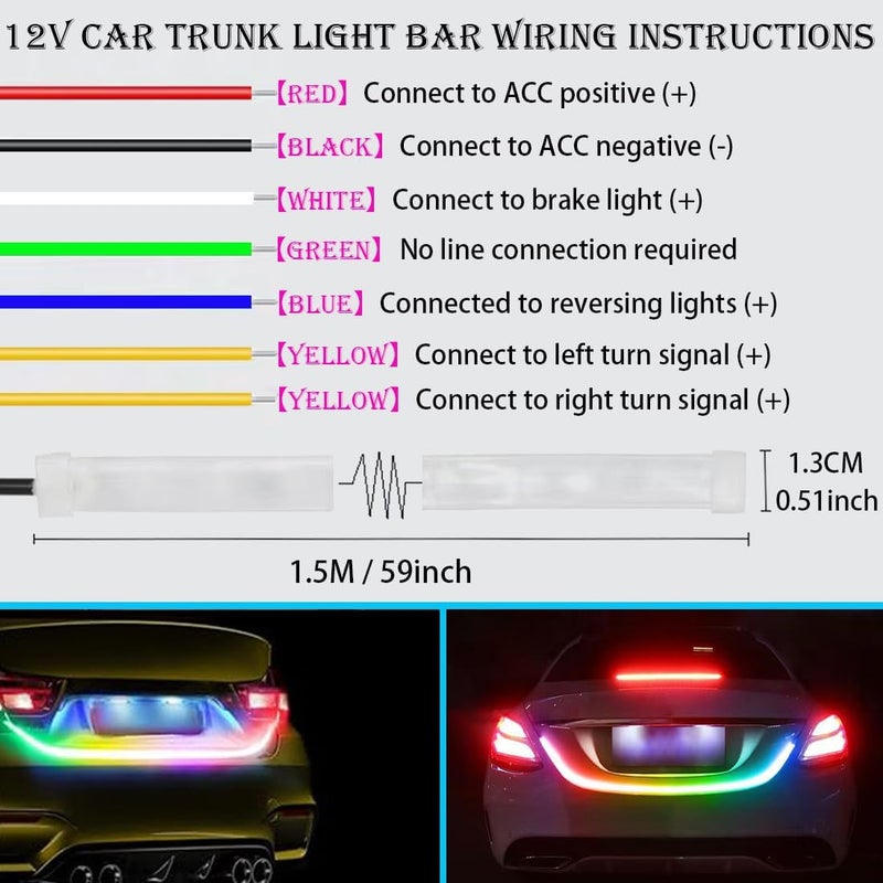 شريط إضاءة غطاء المحرك LED للسيارة، شريط إضاءة نهارية LED بطول 59 بوصة، شريط إضاءة LED مرن للسيارة، أضواء إشارة انعطاف صندوق السيارة، أضواء الفرامل للسيارات، SUV، الشاحنات - Image 5