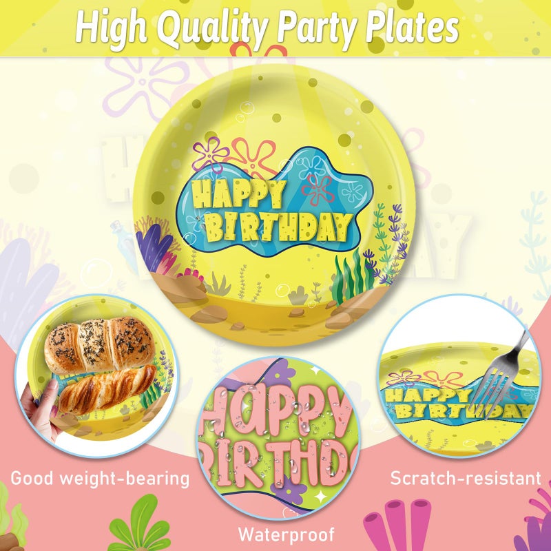 Cogniplay Yellow Cartoon Birthday Party Tableware Set â€“ Ocean Theme Plates, Napkins, Forks, Disposable Party Decorations for Kids Birthday, Sea Underwater Theme Supplies for 24 Guests - Image 4