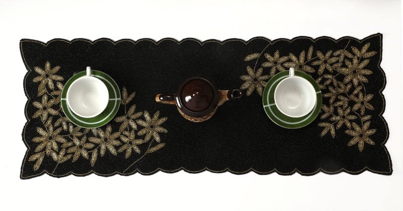 AIVIK Premium Handcrafted Beautiful Beaded Dinning Table Runner 1336 Black Emb Desgin - Image 2