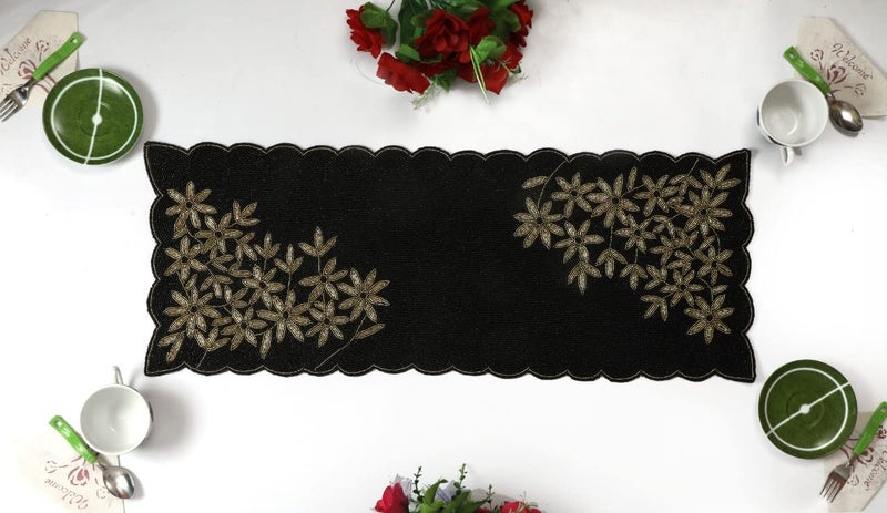 AIVIK Premium Handcrafted Beautiful Beaded Dinning Table Runner 1336 Black Emb Desgin - Image 3