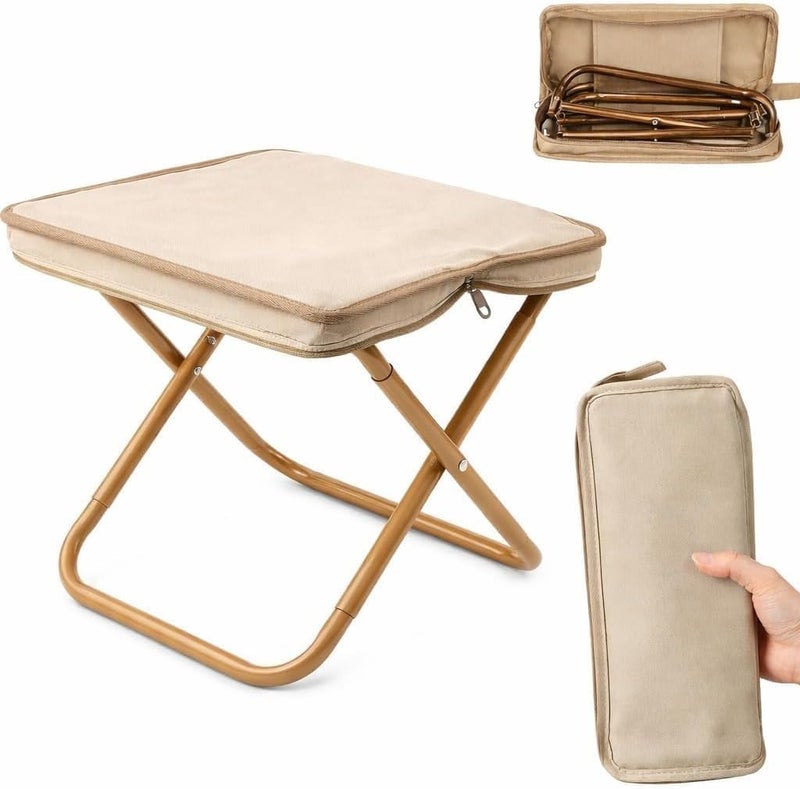 Portable Folding Camping Stool with Carry Bag | Lightweight Mini Outdoor Chair for Hunting, Fishing & Hiking | Compact Heavy-Duty Travel Seat for Picnic, Trekking & Garden (Beige) - Image 1