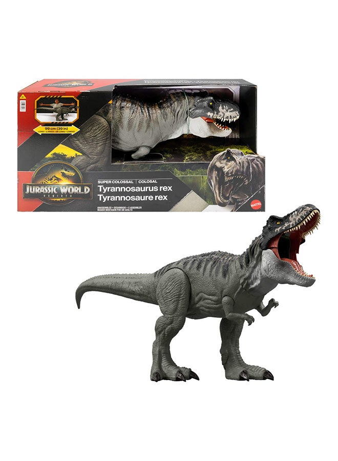 JURASSIC WORLD Mattel Rebirth Super Colossal Tyrannosaurus Rex Action Figure, T-Rex Dinosaur Toy Swallows Minis, Movie-Accurate Posable - Image 1