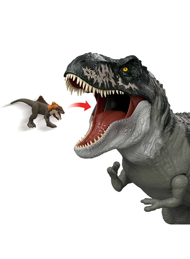 JURASSIC WORLD Mattel Rebirth Super Colossal Tyrannosaurus Rex Action Figure, T-Rex Dinosaur Toy Swallows Minis, Movie-Accurate Posable - Image 3
