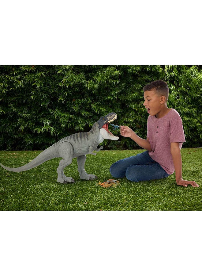JURASSIC WORLD Mattel Rebirth Super Colossal Tyrannosaurus Rex Action Figure, T-Rex Dinosaur Toy Swallows Minis, Movie-Accurate Posable - Image 2