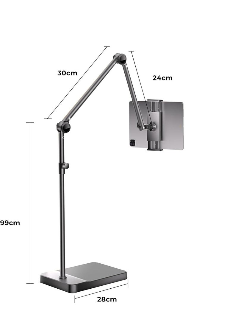 Relex Tablet Floor Stand, Full Axis Rotation Tablet Stand, Height Adjustable Tablet Holder, Compatible with iPhone, iPad or Other 4~12.9 Inches Devices (Black) - Image 2
