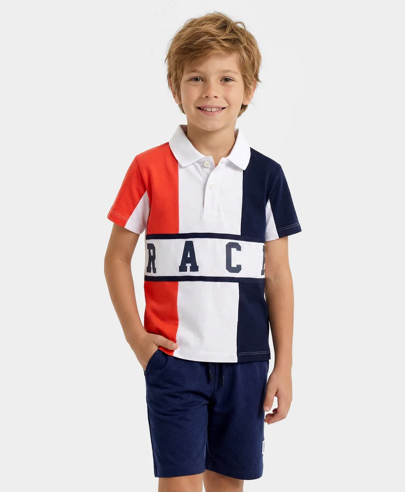 Primo Gino Primo Gino 100% Cotton Color Block HD Printed Half Sleeves Polo T-Shirt & Cargo Shorts Set - Multi Color