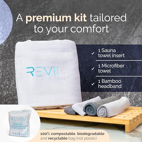 REVIIV Sauna Blanket Insert Towel 3Pc Kit - Includes Soft & Absorbent Sauna Towel Sack with Microfiber Face Towel & Headband - Sauna Accessories for Infrared Sauna Blanket Simplified Cleanup - 70" x 30" - Image 4