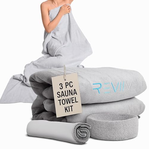 REVIIV Sauna Blanket Insert Towel 3Pc Kit - Includes Soft & Absorbent Sauna Towel Sack with Microfiber Face Towel & Headband - Sauna Accessories for Infrared Sauna Blanket Simplified Cleanup - 70" x 30" - Image 1