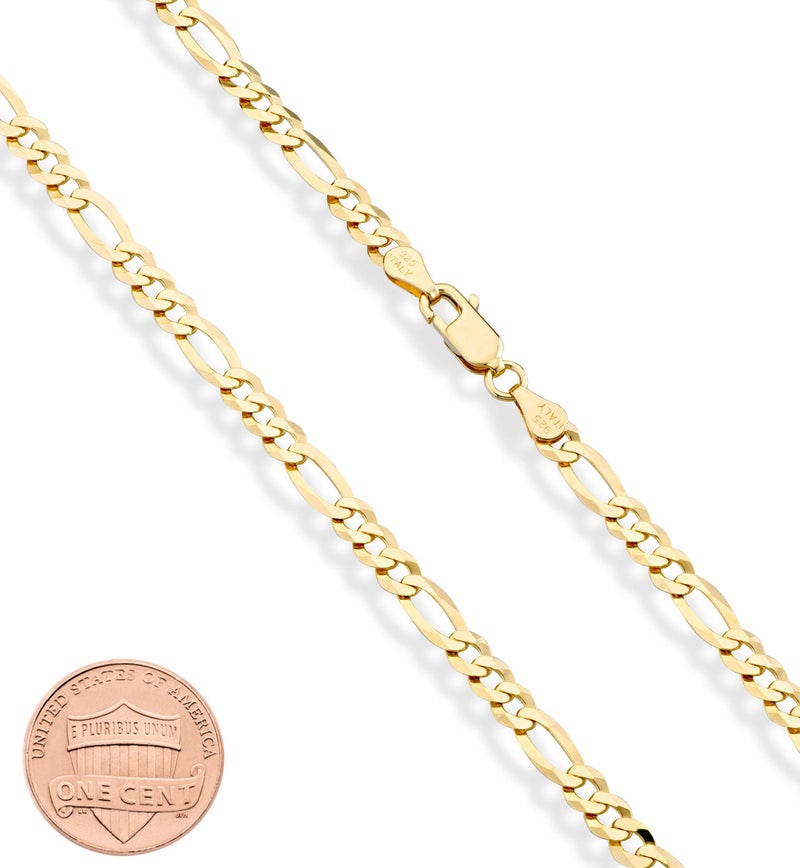 Miabella Solid 18K Gold Over Sterling Silver Italian 5Mm Diamond-Cut Figaro Link Chain Necklace For Women Men  925 Made In Italy (20 Inches) - Image 2