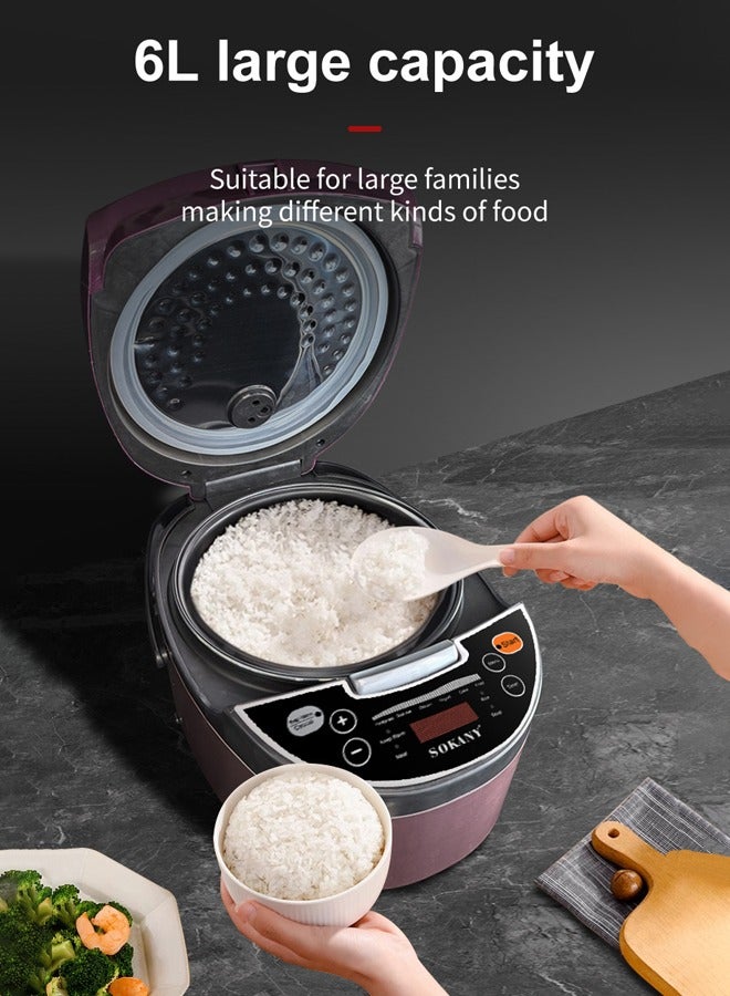 sokany Digital Rice Cooker, Food Steamer, Slow Cooker,with Multiple Smart Cooking Modes,Timer/Reservation Functioneat,Removable Non-Stick Bowl,6L 900W SK-07078 - Image 4