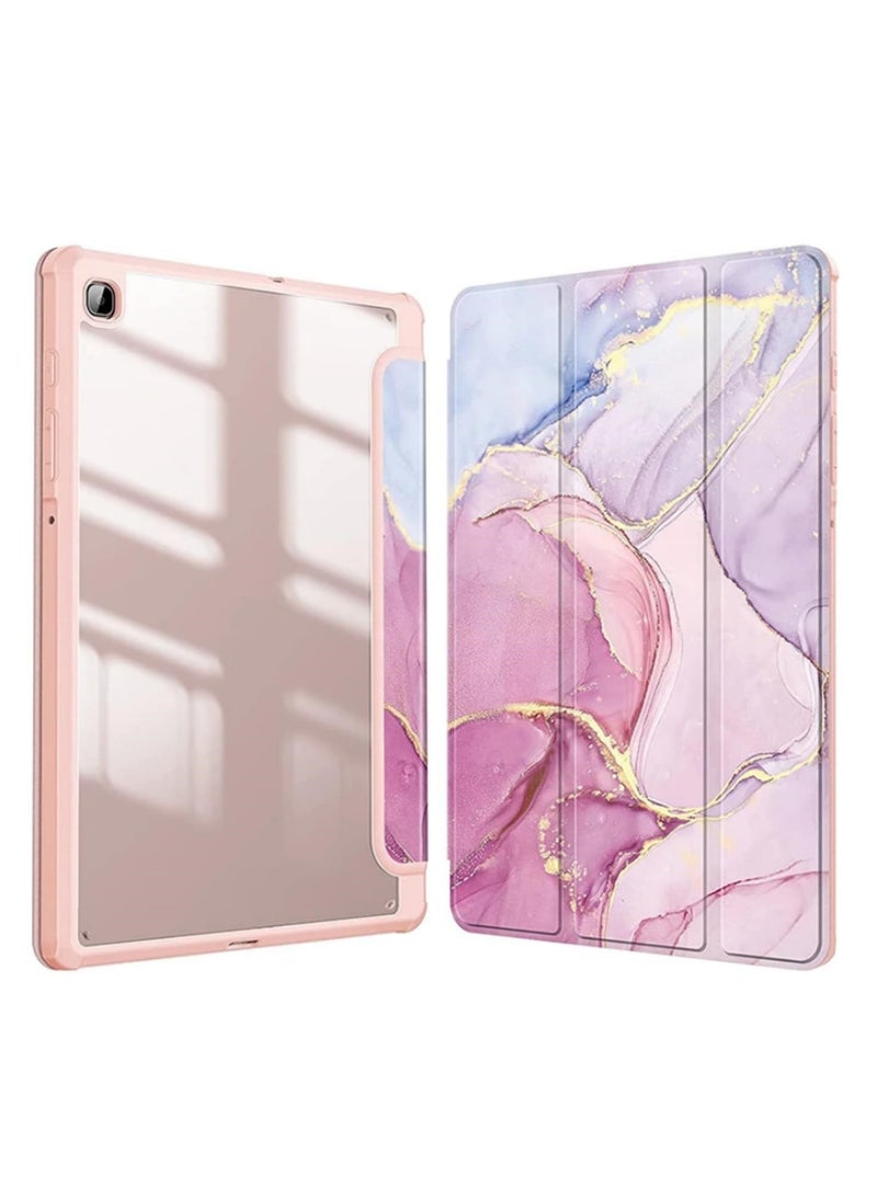 قطعة واحدة غلاف لسامسونج جالاكسي تاب إس 6 لايت 2020 2022 مقاس 10.4 بوصة موديل P610 P615 مع حامل قلم حامل ثلاثي الطيات غلاف واقي بلسلفة بلون الرخام الوردي - Image 2