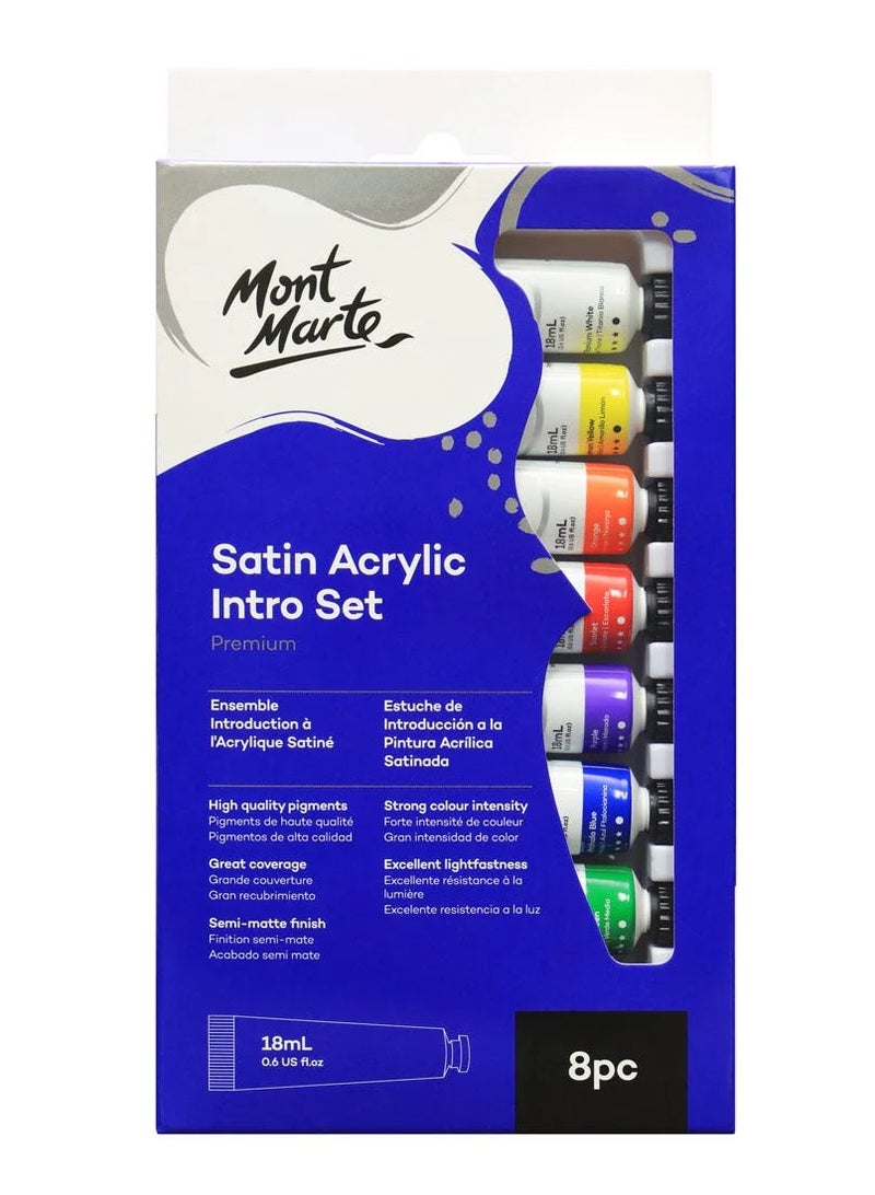 Mont Marte 8-Piece Satin Acrylic Paint Tubes Intro Set Multicolour - Image 1