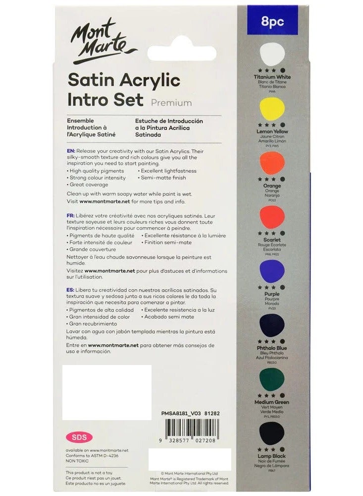 Mont Marte 8-Piece Satin Acrylic Paint Tubes Intro Set Multicolour - Image 2