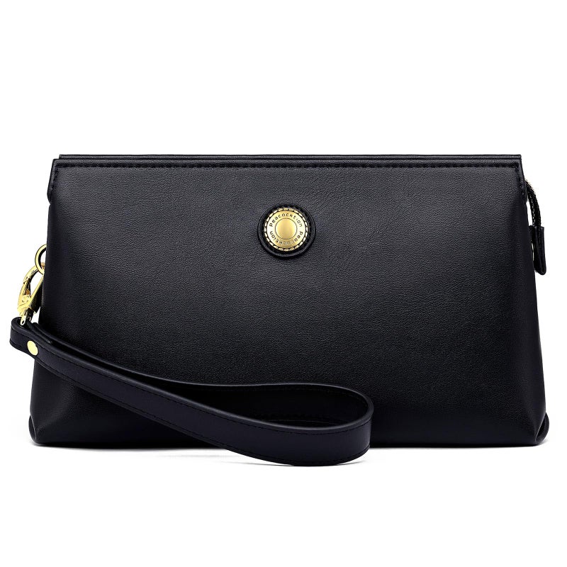 Peacocktion Wristlet Clutch Purses for Women, Leather RFID Wristlet Wallets for Women with Zipper, Travel Purse Black - Image 1