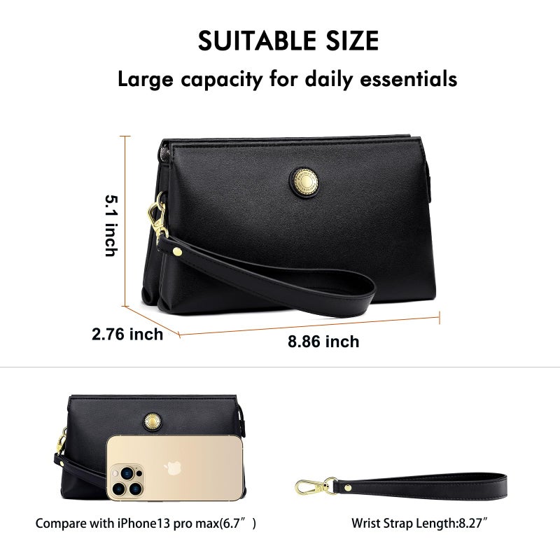 Peacocktion Wristlet Clutch Purses for Women, Leather RFID Wristlet Wallets for Women with Zipper, Travel Purse Black - Image 4