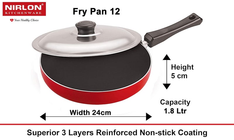 Nirlon Non-Stick Chemical-Free Aluminium Healthy Kitchenware Set,4 Pieces (Red & Black) (CT12_FP12_VG_CS24) - Image 3