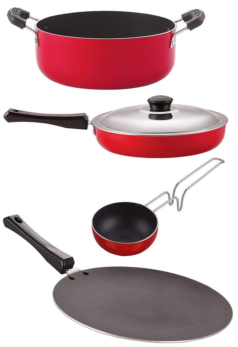 Nirlon Non-Stick Chemical-Free Aluminium Healthy Kitchenware Set,4 Pieces (Red & Black) (CT12_FP12_VG_CS24) - Image 1