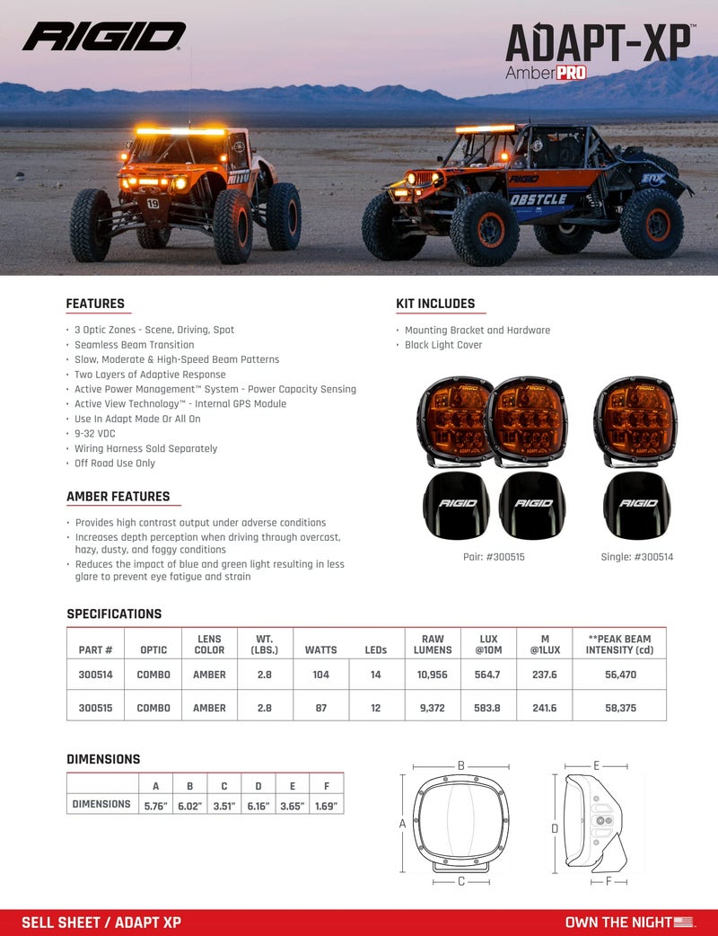RIGID INDUSTRIES 300515-Adapt-XP-with-Amber-PRO-Lens-Pair-02 - Image 3