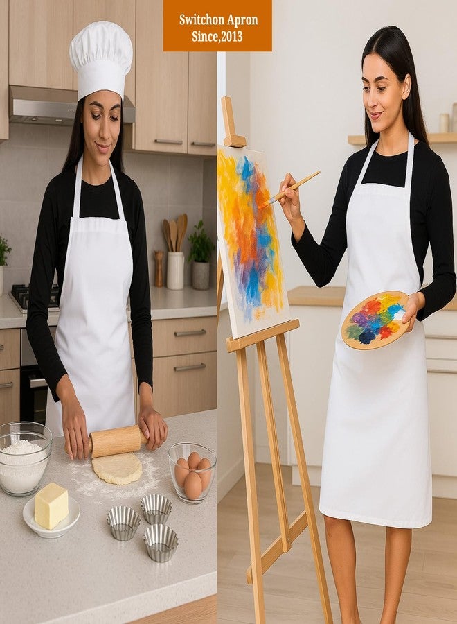 Switchon مريلة سويتشن® متعددة الاستخدامات من البوليستر مع قبعة طاهٍ | مريلة برباط خلفي قابل للتعديل بمقاس واحد للرجال والنساء | مثالية للطبخ في المنزل والفنادق والمقاهي والمطاعم | طقم هدايا مثالي للمطبخ - Image 3
