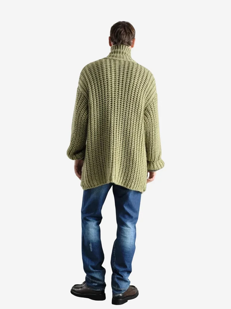 جيستو GIESTO Oversized Ribbed Knitwear Cardigan with Half Turtleneck