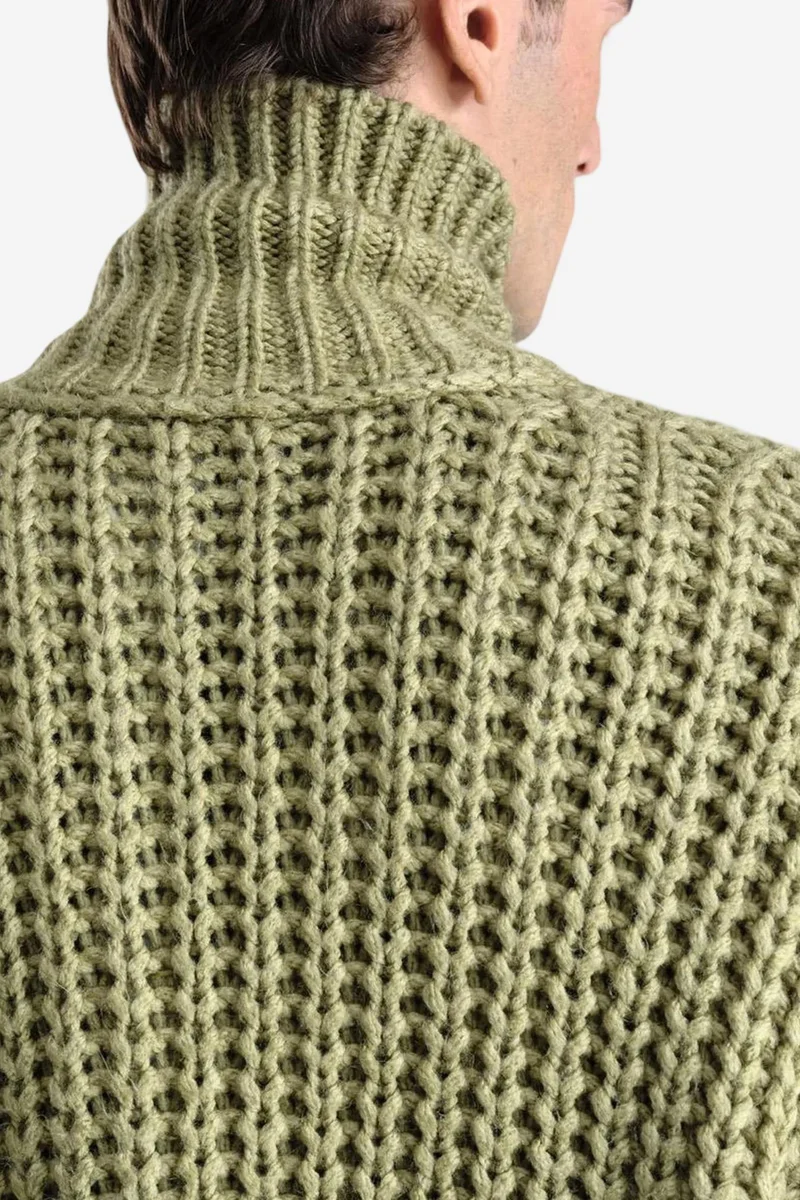 Giesto Green GIESTO Oversized Ribbed Knitwear Cardigan with Half Turtleneck for Men | Best Price UAE