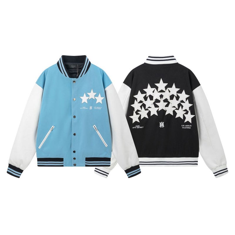 Ami Star Embroidered Pattern Lapel Baseball Jacket For Men And Women, One Piece Delivery - Image 2