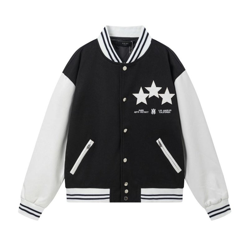 Ami Star Embroidered Pattern Lapel Baseball Jacket For Men And Women, One Piece Delivery - Image 3