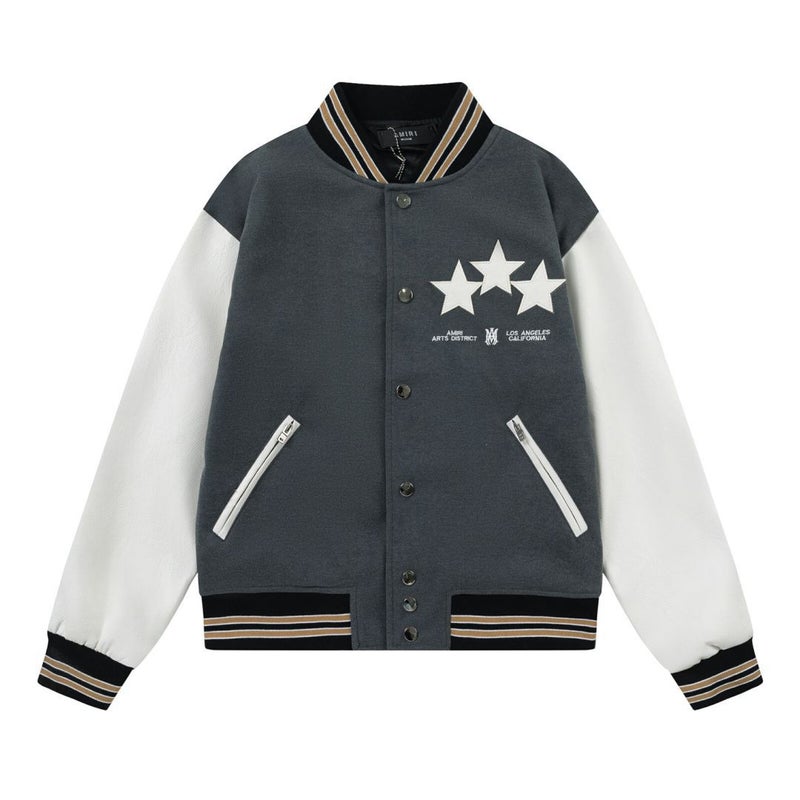 Ami Star Embroidered Pattern Lapel Baseball Jacket For Men And Women, One Piece Delivery - Image 5