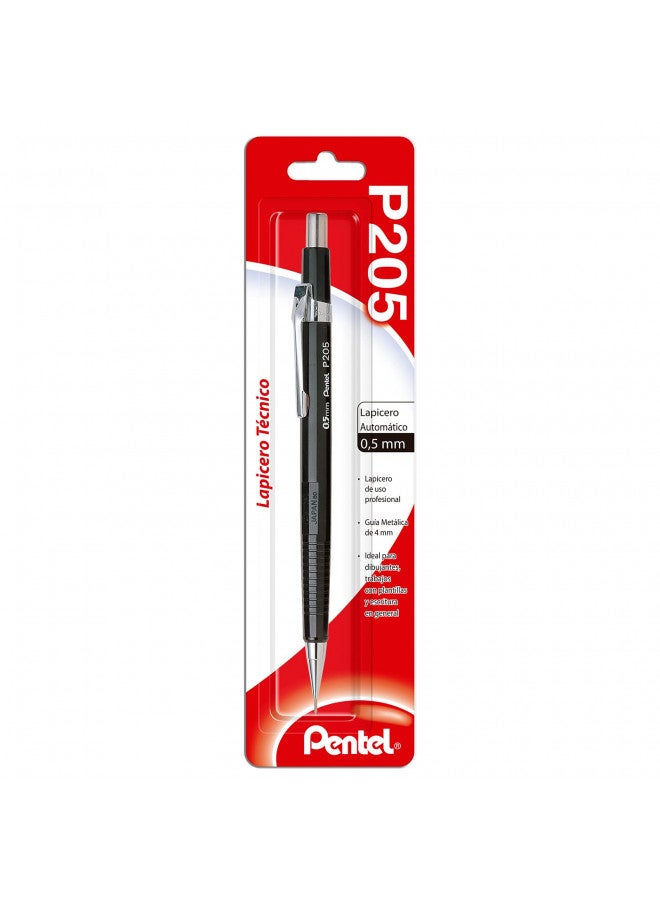 Pentel قلم رصاص أوتوماتيكي بنتل شارب، 0.5 مم، أسود، عبوة واحدة (P205BP-K6) - Image 1