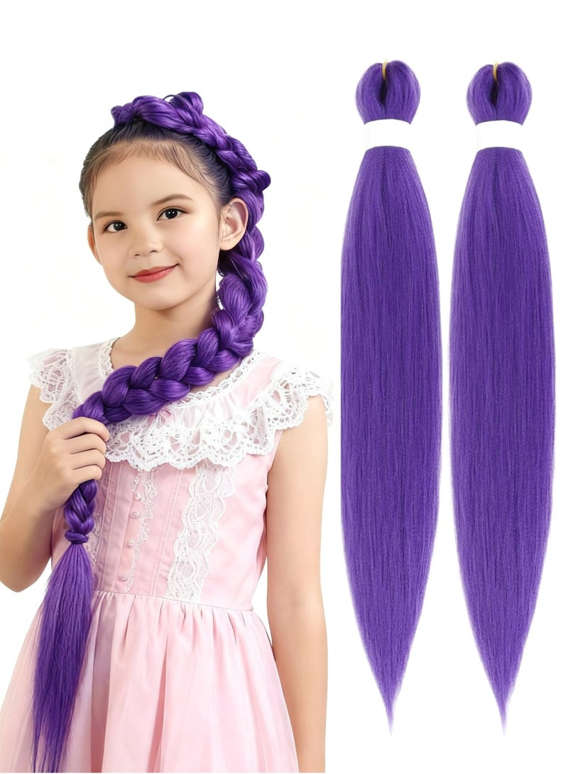 YOUGE 2 Pack Long Purple Braiding Hair - Pre Stretched Synthetic Hair Extensions for Braids Purple Synthetic Braiding Hair for Stage Party Halloween Costume Cosplay Hair Extensions & Wigs - Image 1