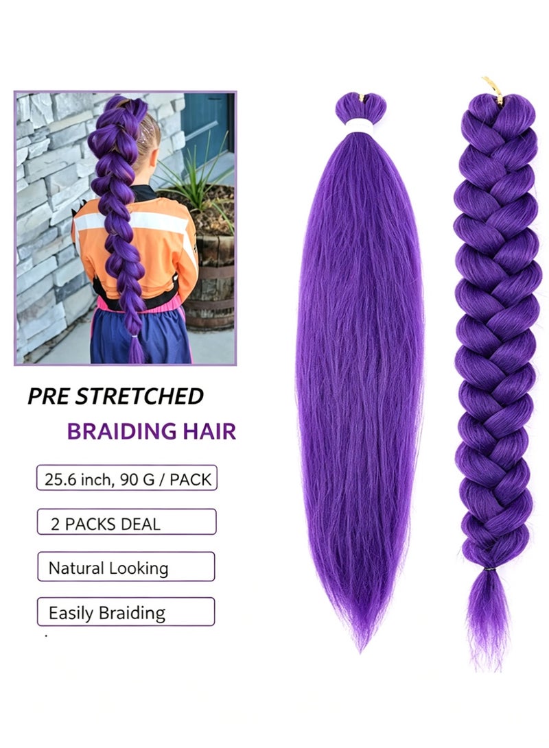 YOUGE 2 Pack Long Purple Braiding Hair - Pre Stretched Synthetic Hair Extensions for Braids Purple Synthetic Braiding Hair for Stage Party Halloween Costume Cosplay Hair Extensions & Wigs - Image 2