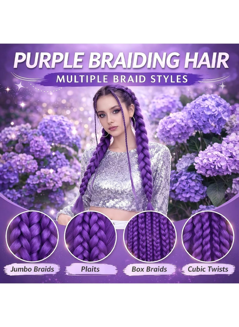 YOUGE 2 Pack Long Purple Braiding Hair - Pre Stretched Synthetic Hair Extensions for Braids Purple Synthetic Braiding Hair for Stage Party Halloween Costume Cosplay Hair Extensions & Wigs - Image 3