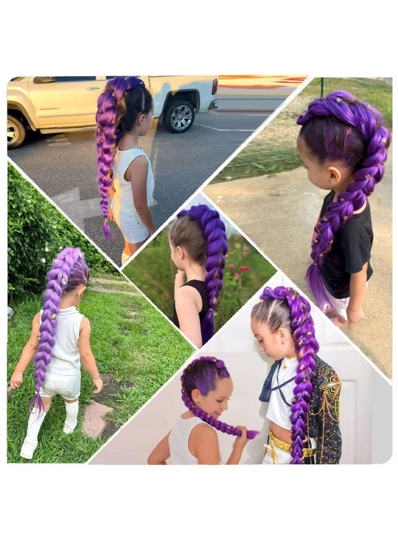 YOUGE 2 Pack Long Purple Braiding Hair - Pre Stretched Synthetic Hair Extensions for Braids Purple Synthetic Braiding Hair for Stage Party Halloween Costume Cosplay Hair Extensions & Wigs - Image 5